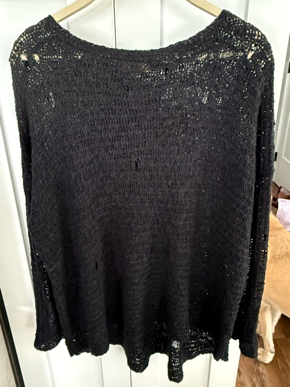 Cecico Black Open-Weave Crewneck Sweater
